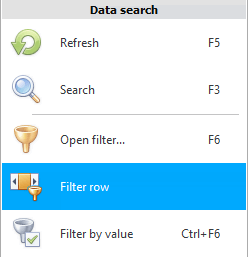 Menu. Filter Row