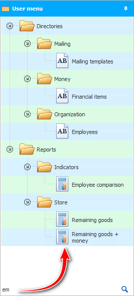 Recherche dans le menu par premières lettres