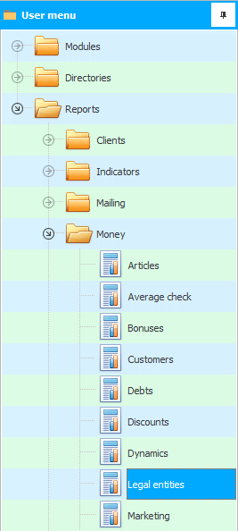Menu. Analysis of turnover by legal entities