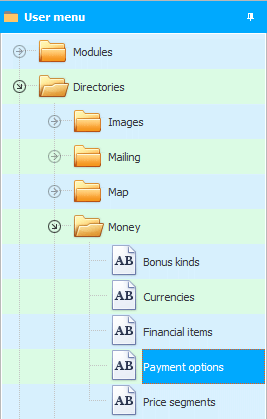 Menu. Payment Options