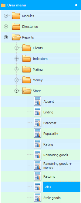 Menu. Analysis of the goods sold