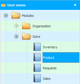 Menu. Working with goods