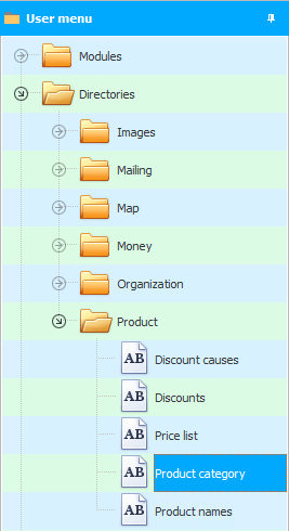 Menu. Product categories
