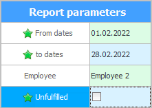 Options de rapport. Travailler