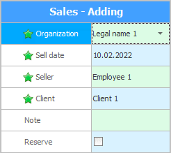 Adding a new sale