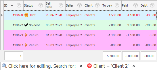 Sales to a specific customer