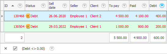 Selling a specific customer with debt