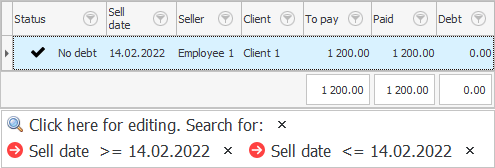List of sales for the specified day