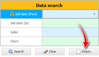 Κουμπί κενού στο παράθυρο αναζήτησης δεδομένων