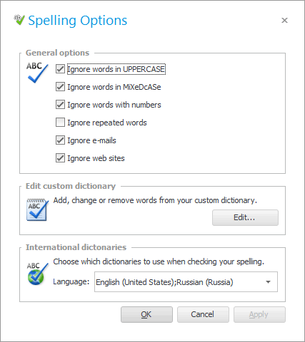 Spell check settings