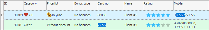 Search results across the entire table