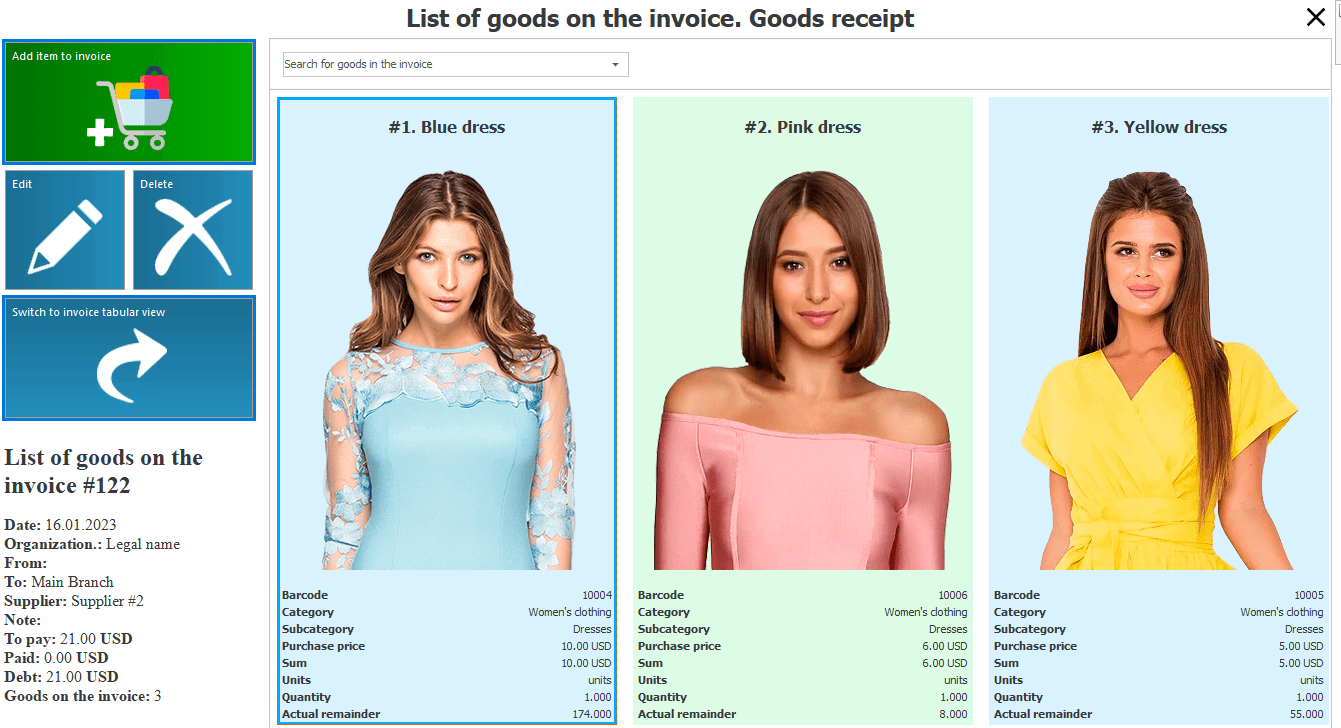 Invoice with multiple items