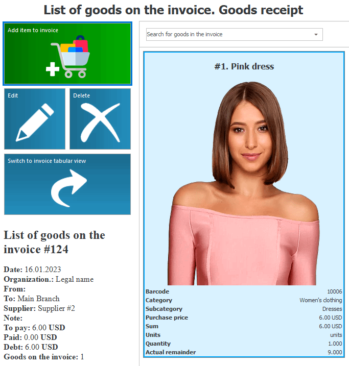 Invoice with one item