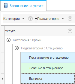 Привязать заполнение медицинской карты стационарного больного № 003 к услугам