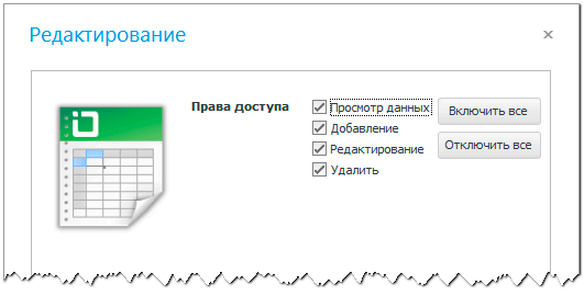 Изменение прав доступа к таблице