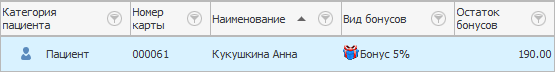 Остаток бонусов у пациента