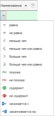 Знаки сравнения в строке фильтра