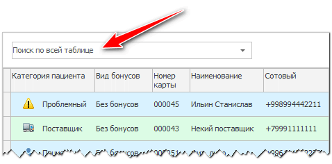 Поиск по всей таблице