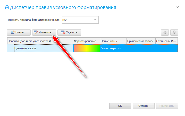 Замена правила условного форматирования
