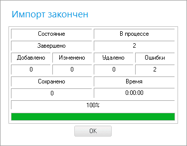 Результат импорта