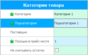 Поля для категорий товаров