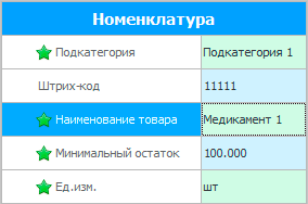 Поля для номенклатуры