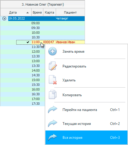 Вся электронная история болезни пациента