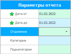 Остатки. Параметры отчета