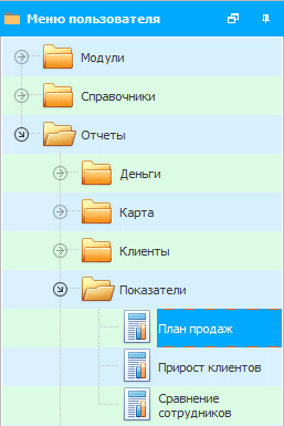 Меню. План продаж