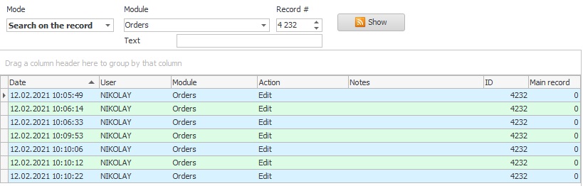 Audit in a table