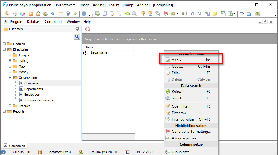 Adding a legal entity