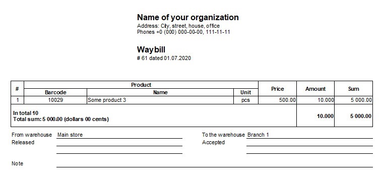  Ready waybill 