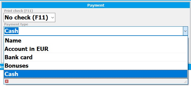 Choice in cash or by credit card